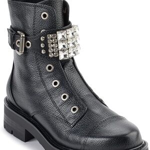 Karl Lagerfeld Black Combat Boots with Silver Accents